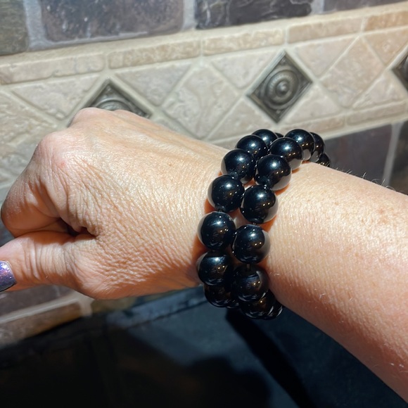 NWT set of two black bead stretch bracelets called Have A Ball - Picture 3 of 4